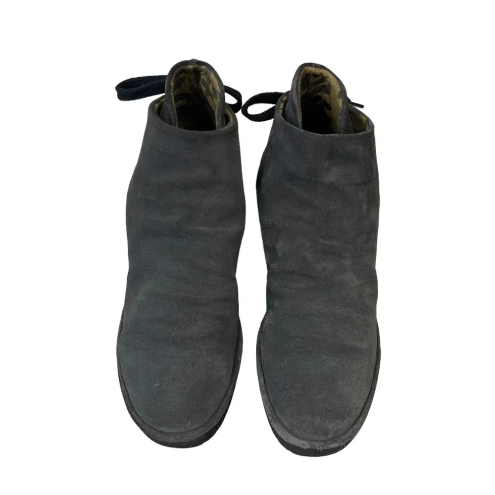 Fly London Yama Wrap Gray Suede Wedge Booties‎ Size 40